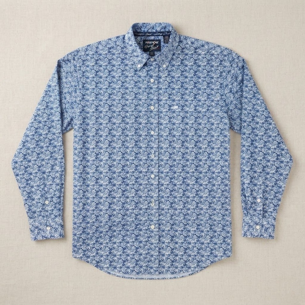 Wrangler George Strait Collection Mens Blue Paisley Button Down Shirt Medium